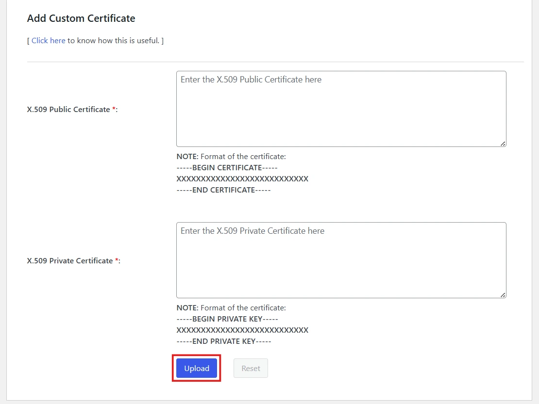 Upload Certificate