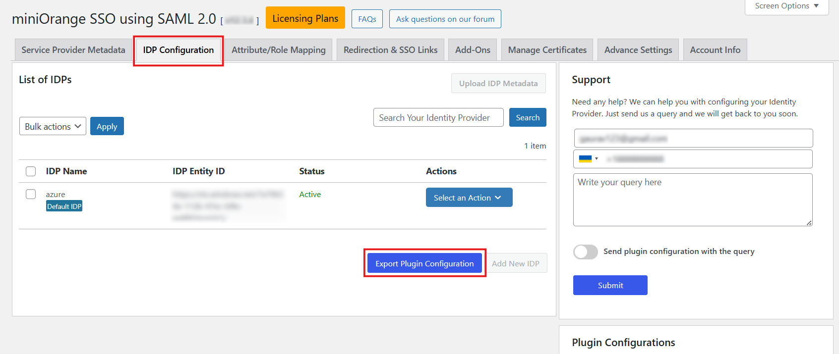 Export configuration