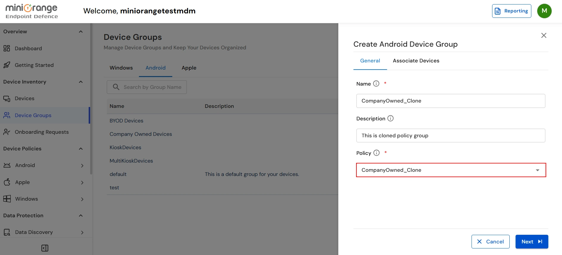 Enter group name description and select cloned policy