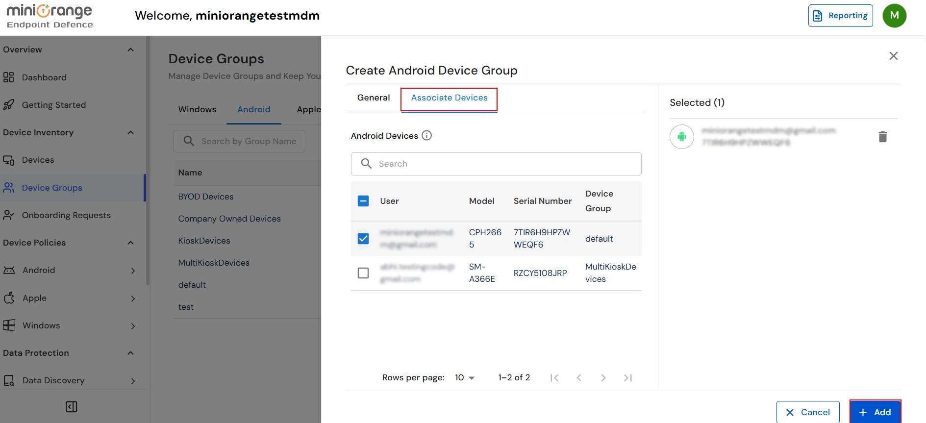 Assign device to Android device group for reset