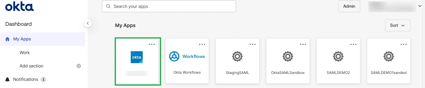 Okta Apps dashboard