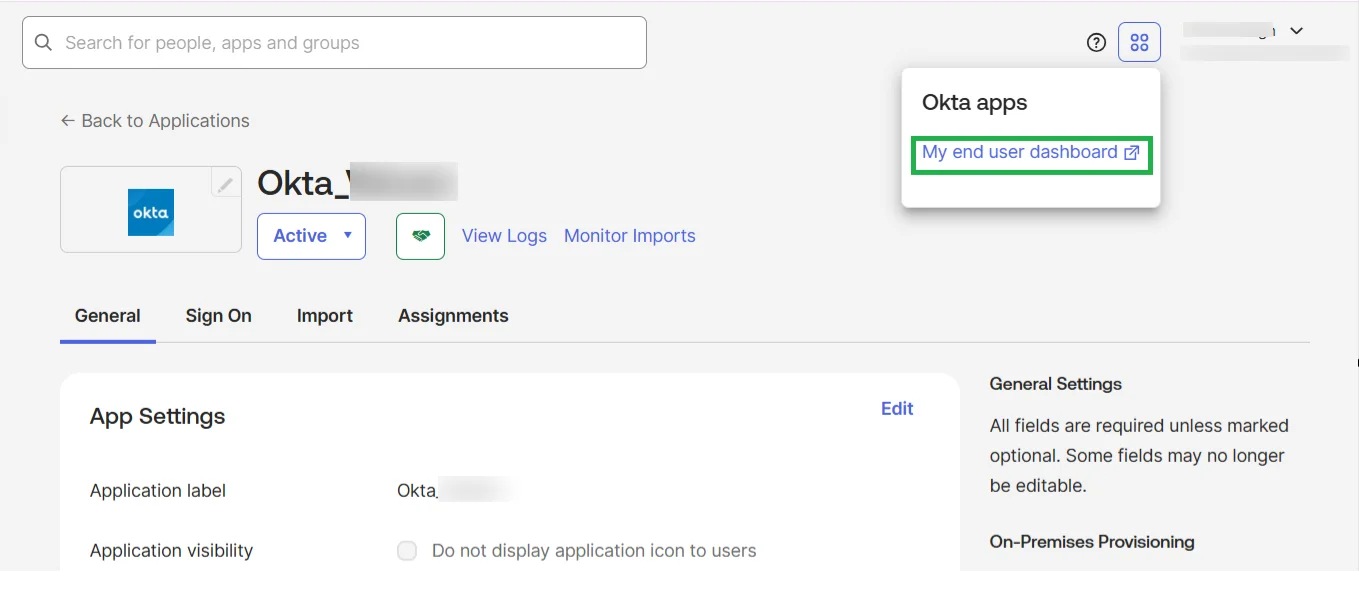 Okta end user dashboard
