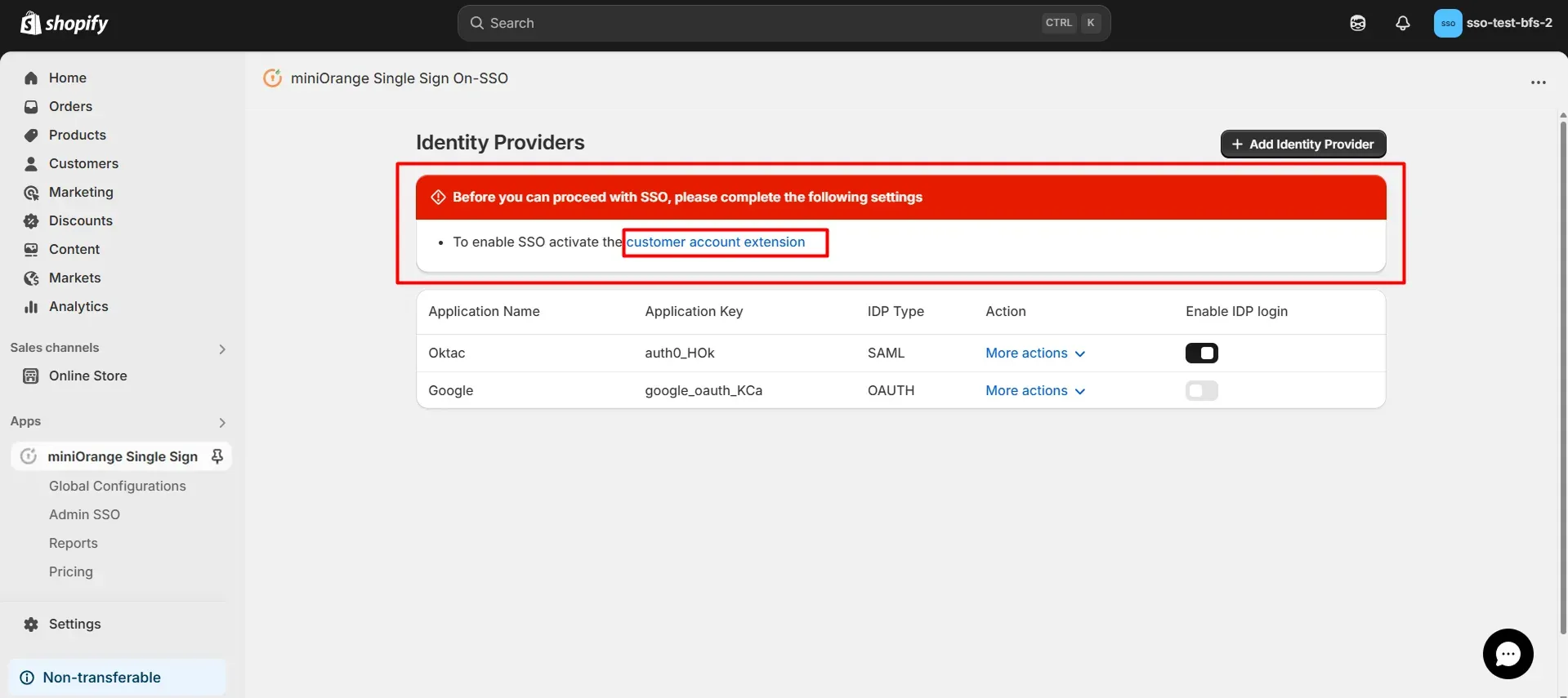 Shopify SSO error messages