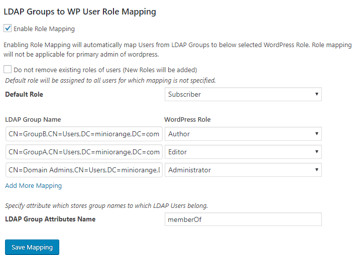 LDAP Authentication Role Mapping