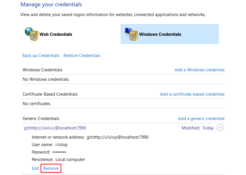 Credentials view. Credential Bitbucket. Credentials. Git Credential Manager.