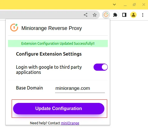 miniOrange reverse proxy update configuration button