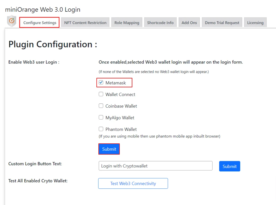 Connect metamask to wordpress site