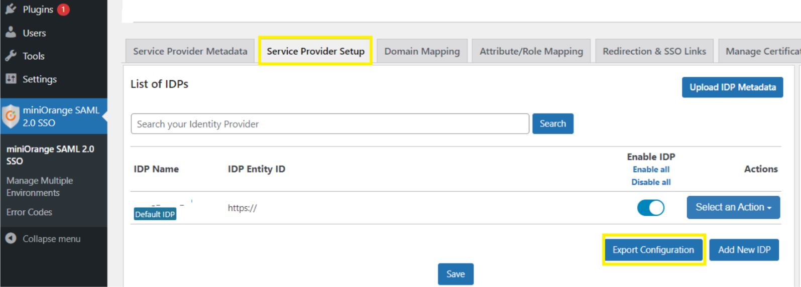 Export configuration