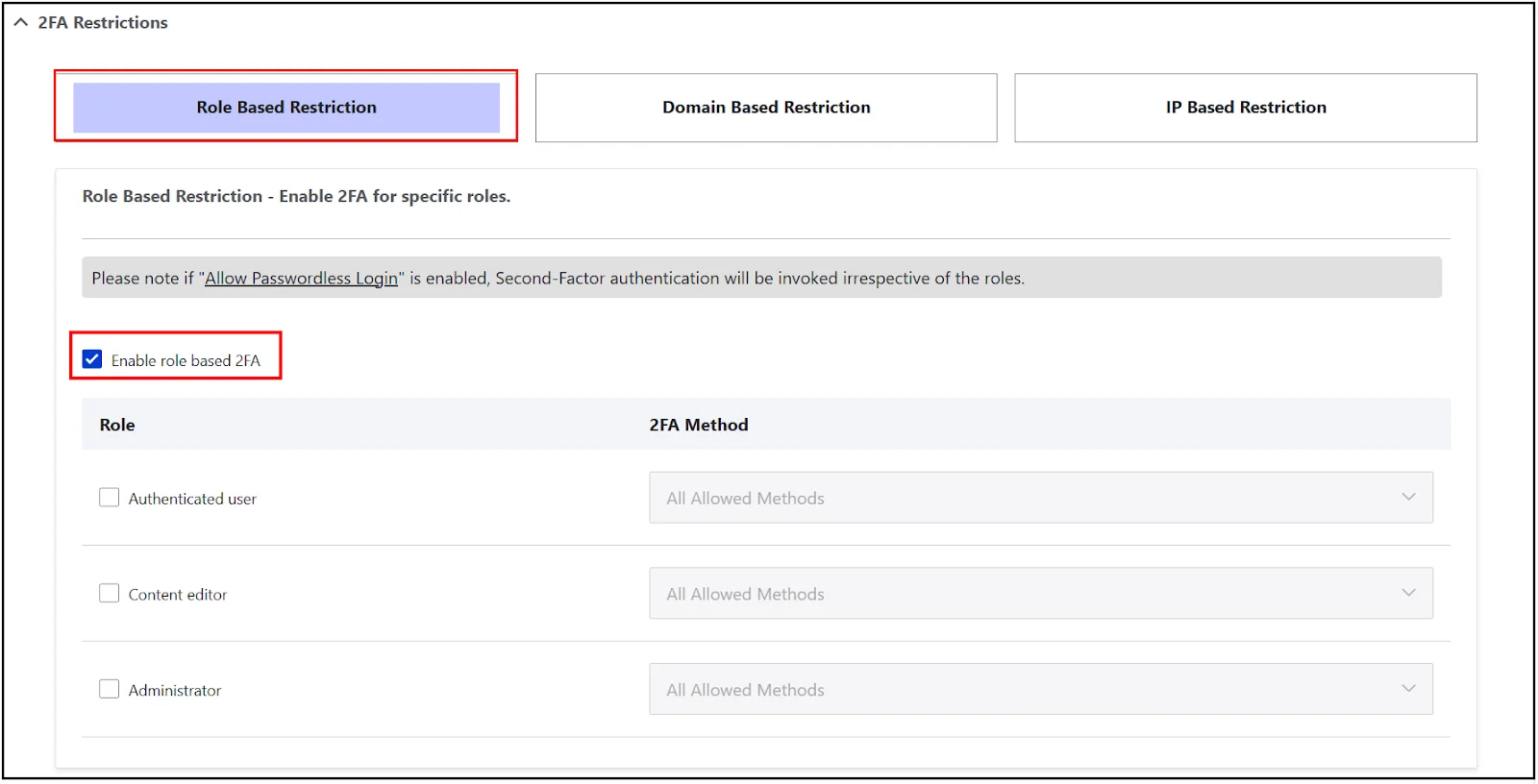 Enable role based 2FA