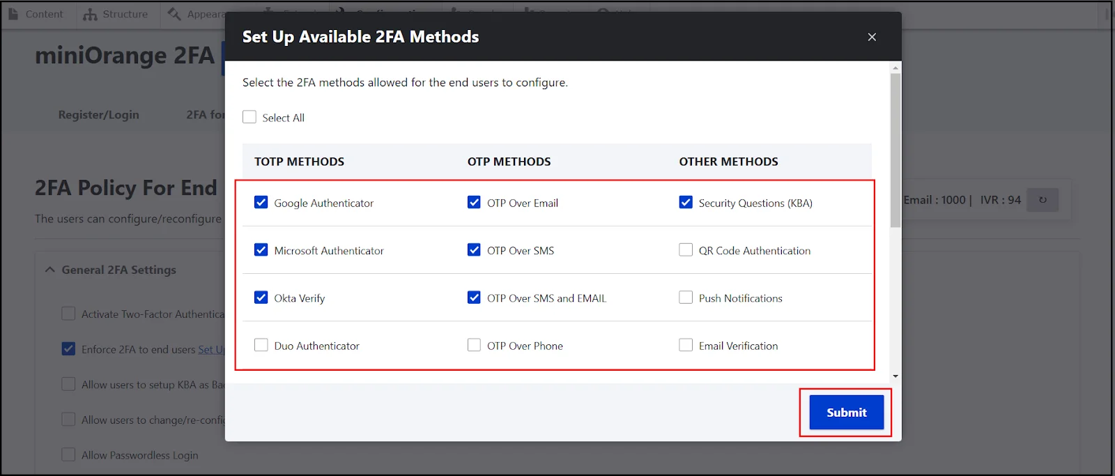Enable allow specific 2fa methods