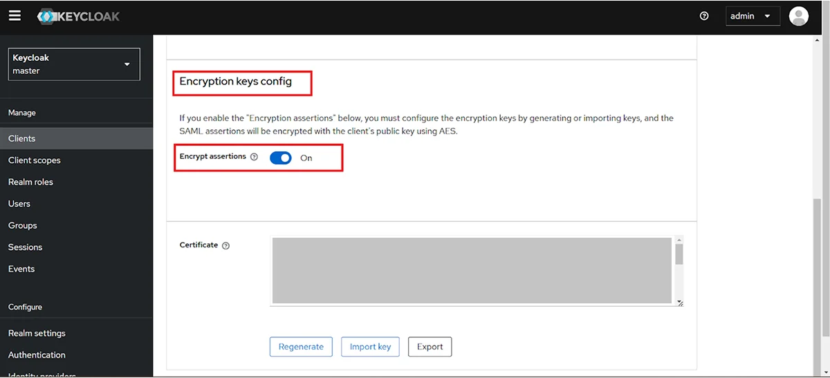 Encryption Keys Config section