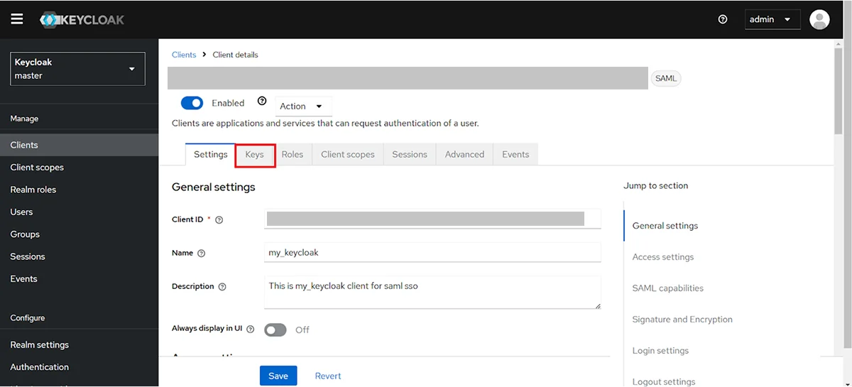 Click on Keys tab