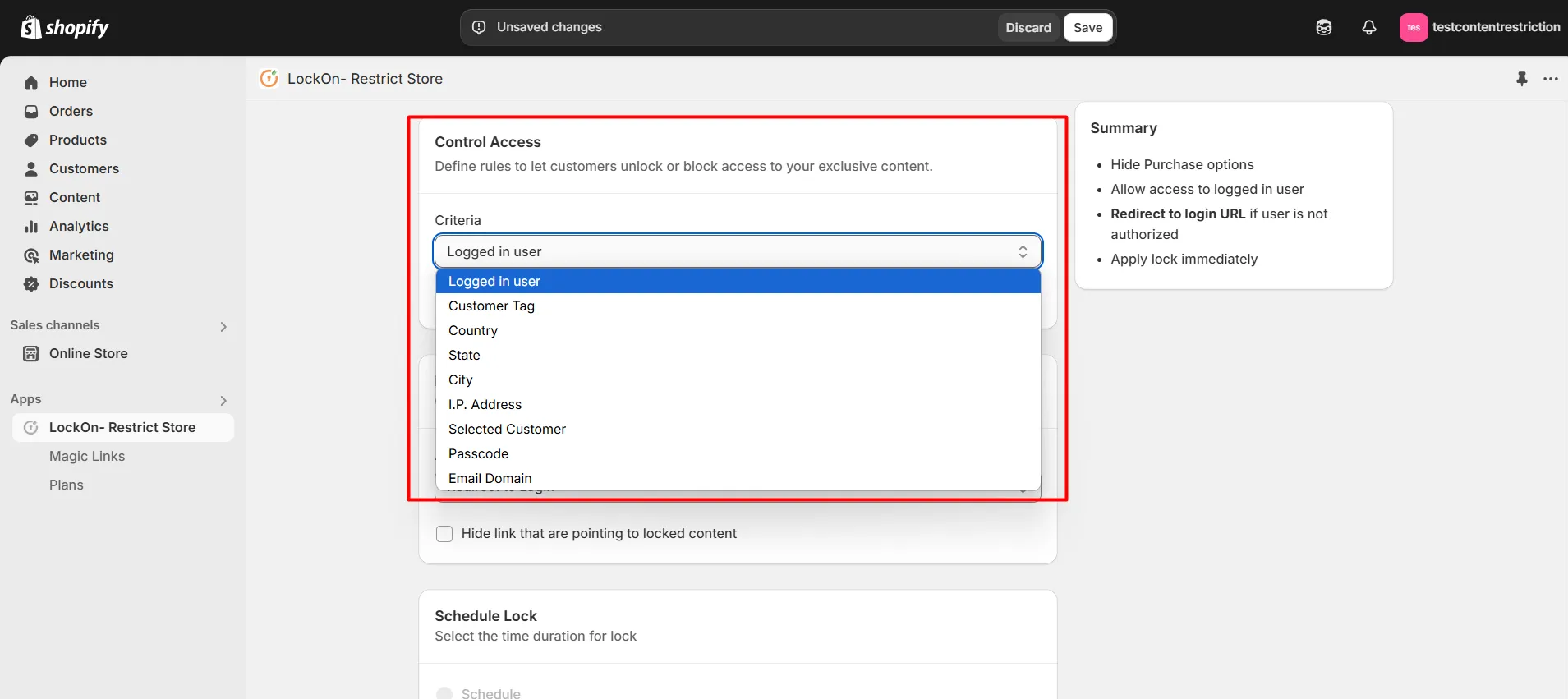 restrict store content based on location select customer criteria