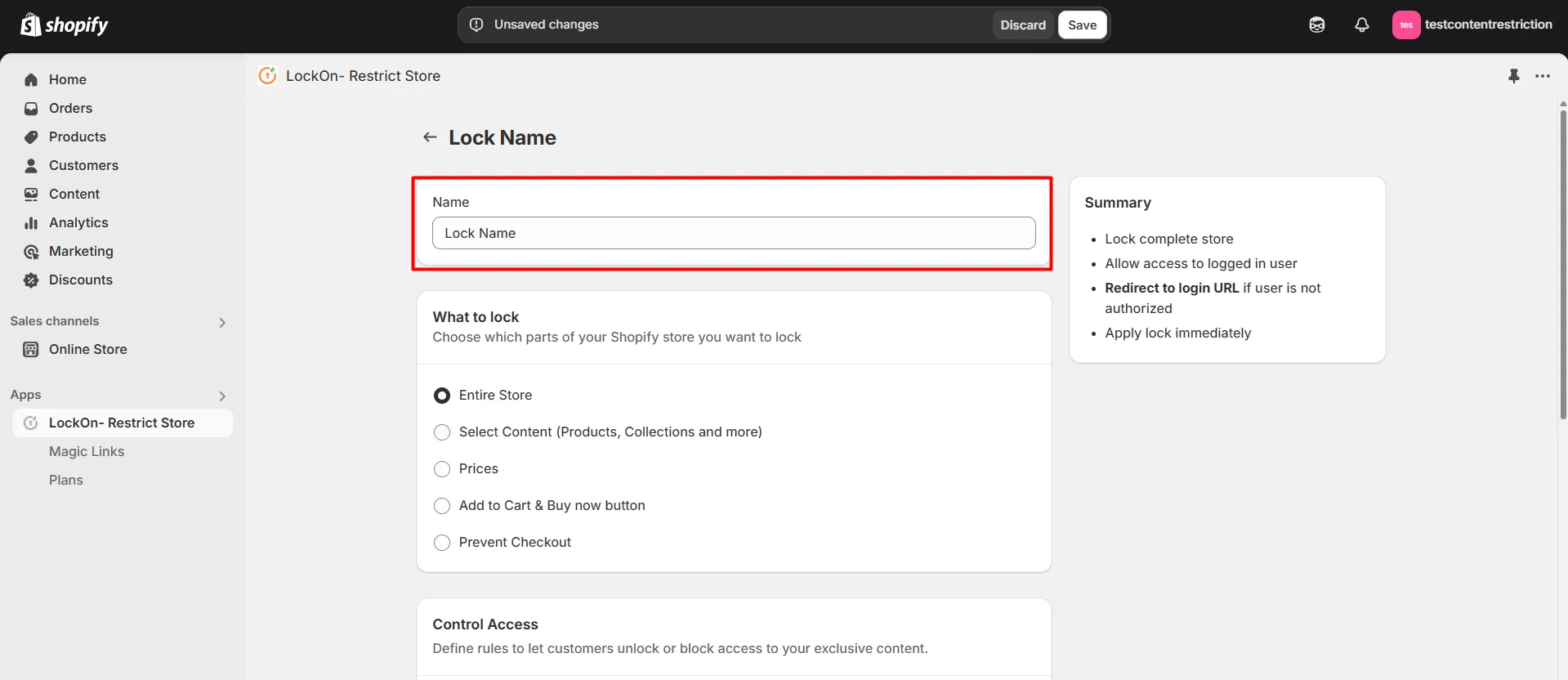 Give your lock in the Lock Name