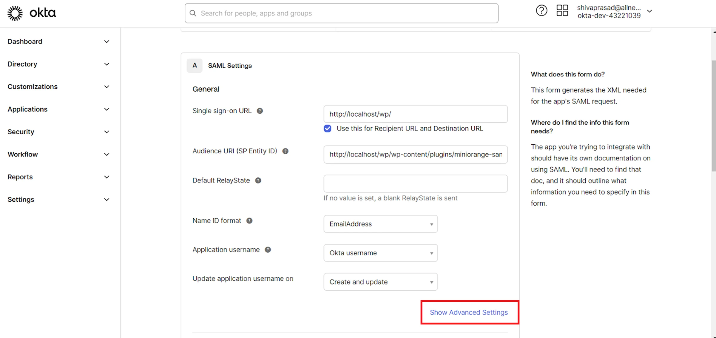 Show Advanced Settings