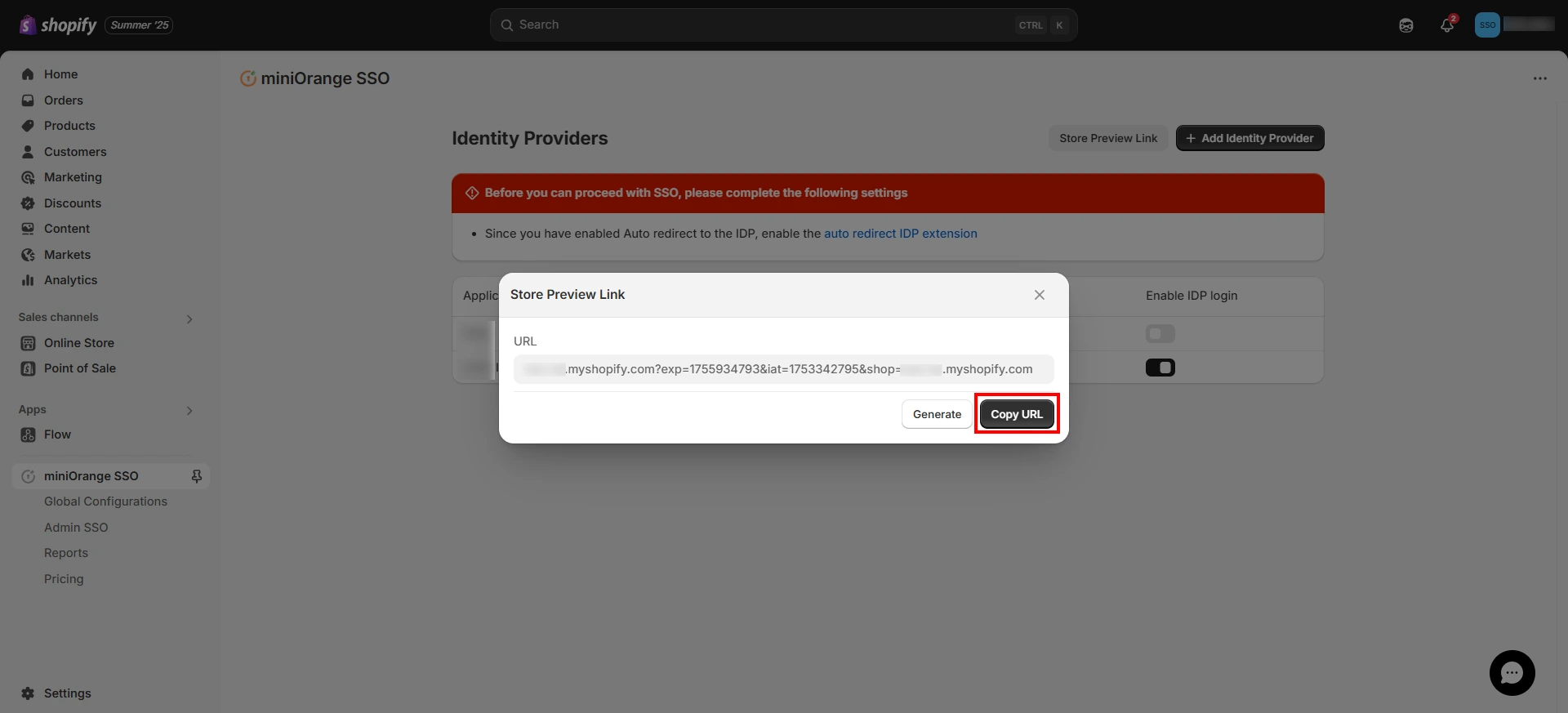 Shopify SSO Preview Magic Link - Copy Preview Link