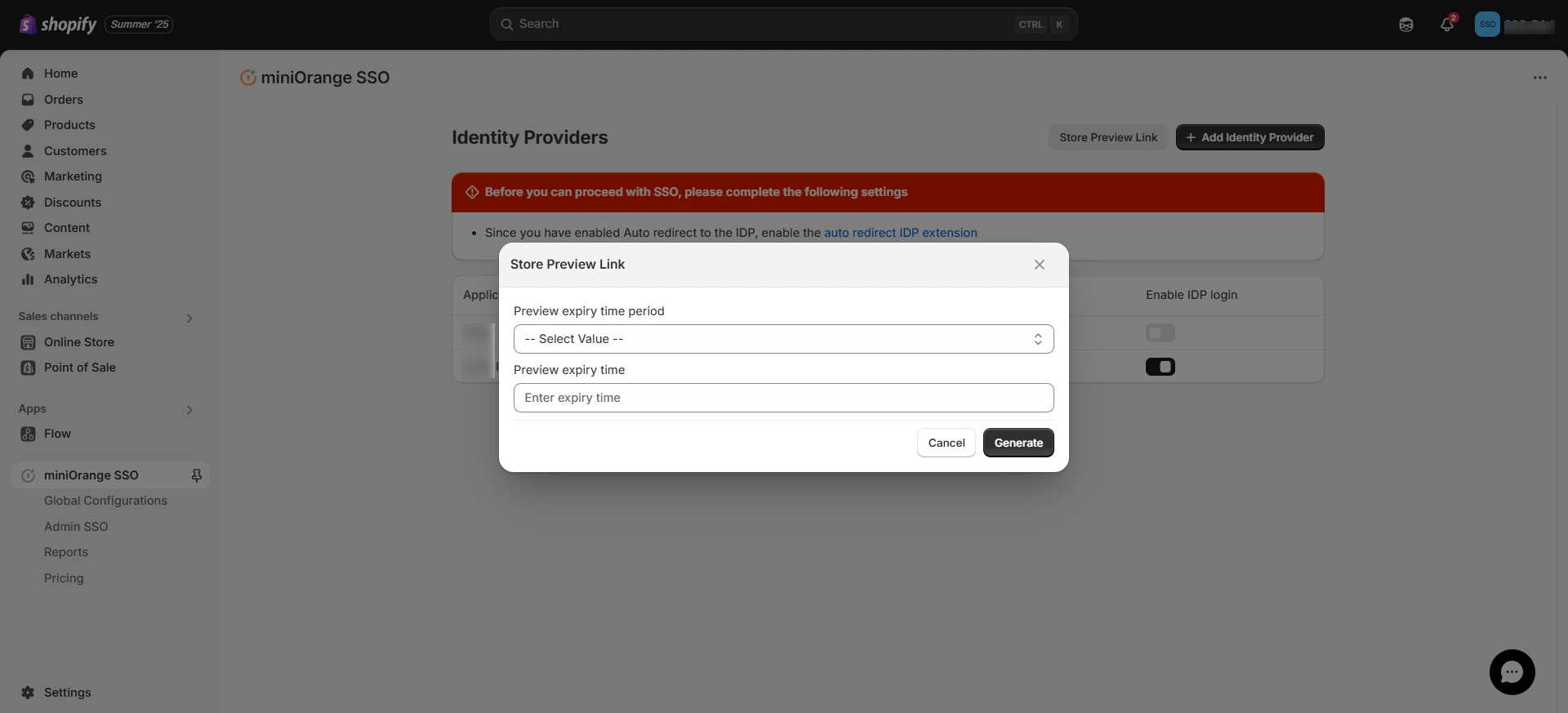 Shopify SSO Preview Magic Link - Enable Preview Link