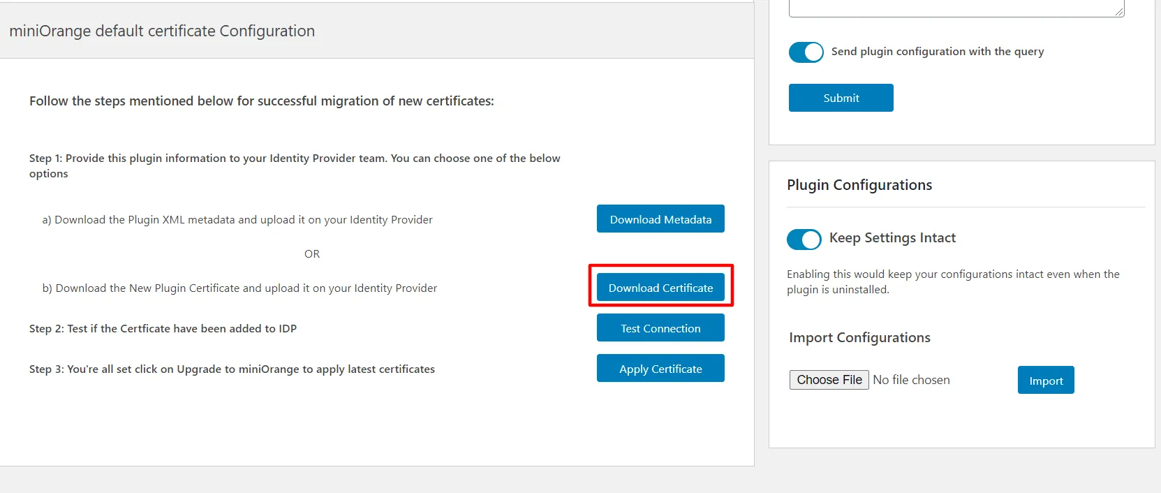 Download new SAML certificate or metadata from Manage Certificates tab